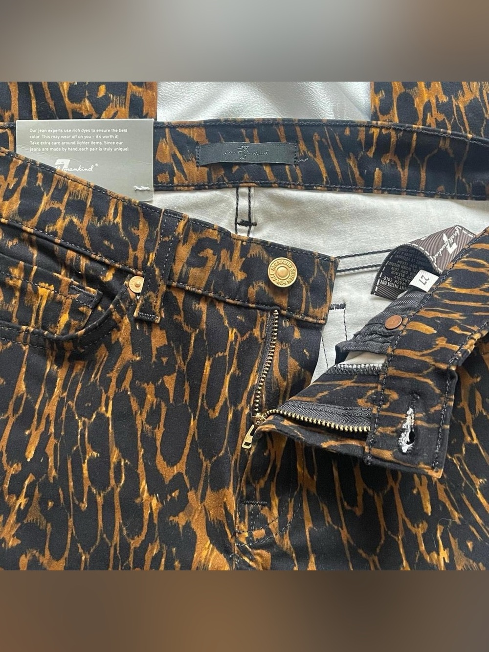 Classic Y2K Designer Abstract Brushed Animal Print Skinny Jean/Pants + Gold - Picture 5 of 6